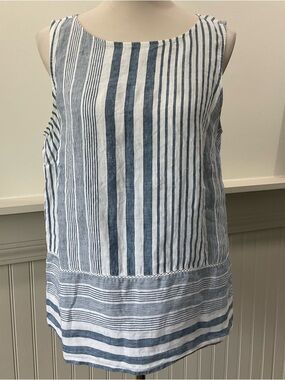 J.Jill Love Linen Blue White Striped Sleeveless Blouse Tunic Top Medium
